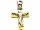 Ciondolo Oro Giallo e Bianco 18Kt Pendente Croce Bicolore con Gesù Cristo Stilizzato Uomo...