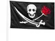 KliKil Bandiera Pirati 150x90 Jolly Roger con rosa - Bandiera Pirata tessuto da esterno, r...