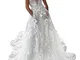 Onsoyours Abiti da Sposa Donna Elegante Senza Maniche Scollo a V Nuzial Abito con Spacco P...