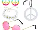 Beefunny 4 Pezzi Hippie Costume Dressing 60s Accessori Set Peace Sign Collana Flower Crown...