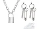 PPX BTS Orecchini a Cerchio in Argento con Perno e Collana con Ciondolo a Lucchetto Collan...