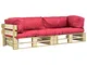 vidaXL Divani da Giardino su Pallet 2 pz Cuscini Rossi Legno Pino FSC