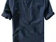 ShiFan Pullover Uomo Maniche Corte Coreana Camicia di Lino Camicie Eleganti Blu Marino L