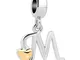 Uniqueen - Ciondolo per braccialetti a forma di lettera (A-Z) con cuoricino in oro e rame,...