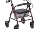 Rollator in Alluminio Pieghevole Rosso - Deambulatore per Anziani con 4 ruote, sedile e fr...