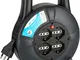 Electraline 49026 Prolunga Elettrica con Avvolgicavo 10 mt, 4 Prese Polivalenti, Schuko +...