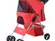 PawHut Passeggino Cani Gatti Animali Domestici Pieghevole 75L x 46P x 94Acm Rosso