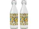 Baroni Home Set di 2 Bottiglie Acqua di Vetro da tavola decorate Sicilia con tappo ermetic...
