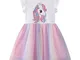 Baogaier Ragazza Vestiti Unicorno Paillettes Vestito Estivo Cotone Senza Maniche Abiti Tul...