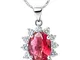 Purmy Donne Collana Bianca Placcato Oro Pendente Rosso Cubic Zirconia Bright Ovale Fiore F...