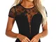 NBBNYJ Body Donna Elegante Vintage Estivi Manica Corta In Pizzo Nero Bodysuit Blusa Camici...