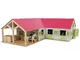 Kids Globe Farming Riding Farm Pink Farm Horse Stable Wooden 1:24 with 3 Boxes Toy Horse F...