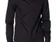 ARMANI EXCHANGE Satin Cotton Popeline Black Shirt Camicia, Nero, XL Uomo