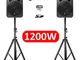 Confezione Skytec SP1200ABT coppia di altoparlanti attivi 1200W High-End 12"+ 2 piedi di s...