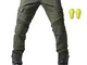 GELing Motociclo Da Corsa Jeans Uomo Strada Bicicletta I pantaloni Armored with Pads，Verd...