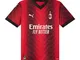 AC Milan - Maglia Gara Home, Stagione 23/24,Rosso Nero, Bambini e Ragazzi,Unisex,14 anni