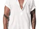 ORANDESIGNE Uomo Camicia in Lino Manica Corta Henley Shirt con Bottoni Casual Hawaii Tinta...