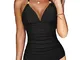 Davicher Costume da Bagno Donna Bikini Stampa Intero Halter Costumi da Bagno Imbottito Reg...