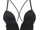 Intimo francese liscio nero di moda, reggiseno svasato con scollo profondo sexy senza spal...