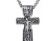 U7 Vintage Collana Croce Uomo con Gesù, Argento Crocifisso Collana Uomo, 50+5 cm Catena Ci...