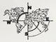 Dekadron - Mappa del mondo in metallo, motivo: bussola geometrica, in metallo, 98 x 75 cm