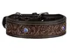 Collare per Cani MICHUR Antonio Collare in Pelle Marrone con Pietre Blu Collare per Cane F...