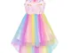 Sunny Fashion Vestito Bambina Fiore Unicorno Arcobaleno di Halloween Festa 10 Anni