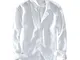 Icegrey Camicia Uomo Camicie di Lino a Maniche Lunghe Camicie da Spiaggia Bianco 56