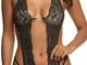 UMIPUBO Babydoll Donna Pizzo Intima Lace Trasparente Aperto Lingerie Hollow Halter, La Not...