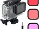 Custodia subacquea impermeabile 60 m trasparente con filtro rosso-viola-rosa per GoPro Her...