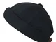 ililily Solid Color Cotton Short Beanie Strap Back Casual Hat Soft cap, Black