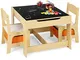 GOPLUS Set Tavolo e 2 Sedie Bambini, 3 in 1 Piano Bianco/Nero, Multifunzione come Scrivani...