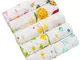 HBF Un Set da 10 Asciugamani Bambini Mussola in Cotone Morbido Asciugamani Bimbo 25x25 cm...