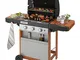 Campingaz Gas BBQ serie 3 Woody LX, barbecue a gas in acciaio inox a 3 fuochi, carrello pe...