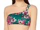 Iris & Lilly Top Bikini Monospalla Imbottito Donna, Verde Scuro, Tropicale, M