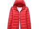 YAOTT Donna Piumino Caldo Corto Cappotto Giacca Inverno con Cappuccio Rosso 3XL