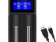 Caricabatterie 2 slot Universale, Snado USB caricabatteria con LCD per 3.7V 26650 18650 18...