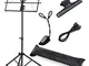 Moukey MMS-1 Leggio Musicale Pieghevole Ruotabile ed Altezza Regolabile con Clip, Lampadin...