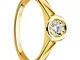 Orovi - Anello solitario da donna, in oro giallo 9 carati, con diamanti da 0,30 ct e Oro g...