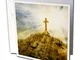 3DROSE GC 240122 _ 1 6 x 15,2 cm"Croce dorata sulla cima di una collina con raggi del sole...