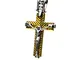 Ciondolo Uomo Oro Giallo e Bianco 18Kt Pendente Croce Bicolore con Gesù Cristo