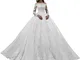 Snow Lotus Abito da sposa in pizzo con spalle scoperte da donna Abiti da sposa a maniche l...