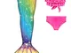 DNFUN Coda di Sirena con Bikini per Bambina,3pz, No Pinna,Costumi da Bagno Sirena,Bnjcka09...