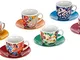 Excelsa Kimono Set 6 Tazzine da caffè con Piattino, Porcellana, Multicolore