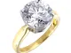 Anello di fidanzamento in oro giallo 18 kt con diamante solitario rotondo da 5 carati e Or...