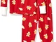 Amazon Essentials Long-Sleeve Tight-Fit 2-Piece Pajama Set, Red Gingerbread, Medium / 8