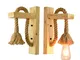 Mobestech Lampada da parete in legno Industrial Steampunk Style Corda di canapa Luce per s...