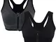 Runfon Donne Sport Bra Traspirante Zip con Zip Frontale Removibile Pads Yoga Bra Bra Black...