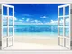 Mare blu naturale Cielo sereno Estate onda surf sole spiaggia nuvole Paesaggio adesivo da...