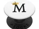 PopSockets Corona d'oro, Lettera M Monogramma Iniziale, Bianco, Minimo PopGrip: Impugnatur...